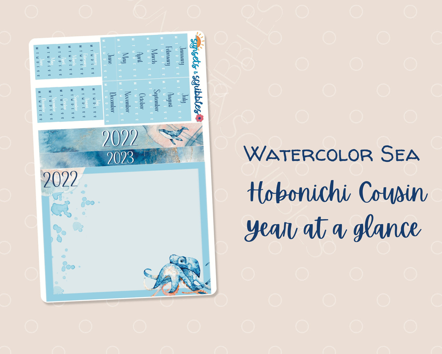 Watercolor Sea Hobonichi Cousin Year- at- a- glance