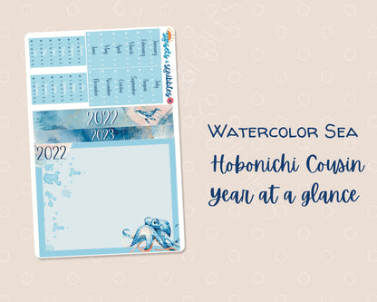 Watercolor Sea Hobonichi Cousin Year- at- a- glance