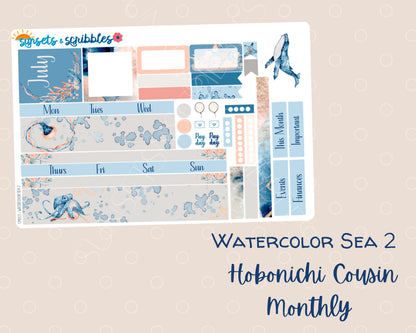 Watercolor Sea Hobonichi Cousin Monthly Planner Stickers V2