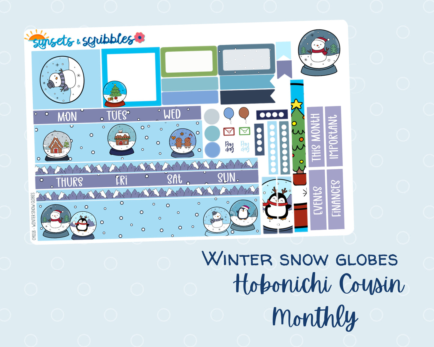 Winter Snow Globes Hobonichi Cousin Monthly Planner Stickers