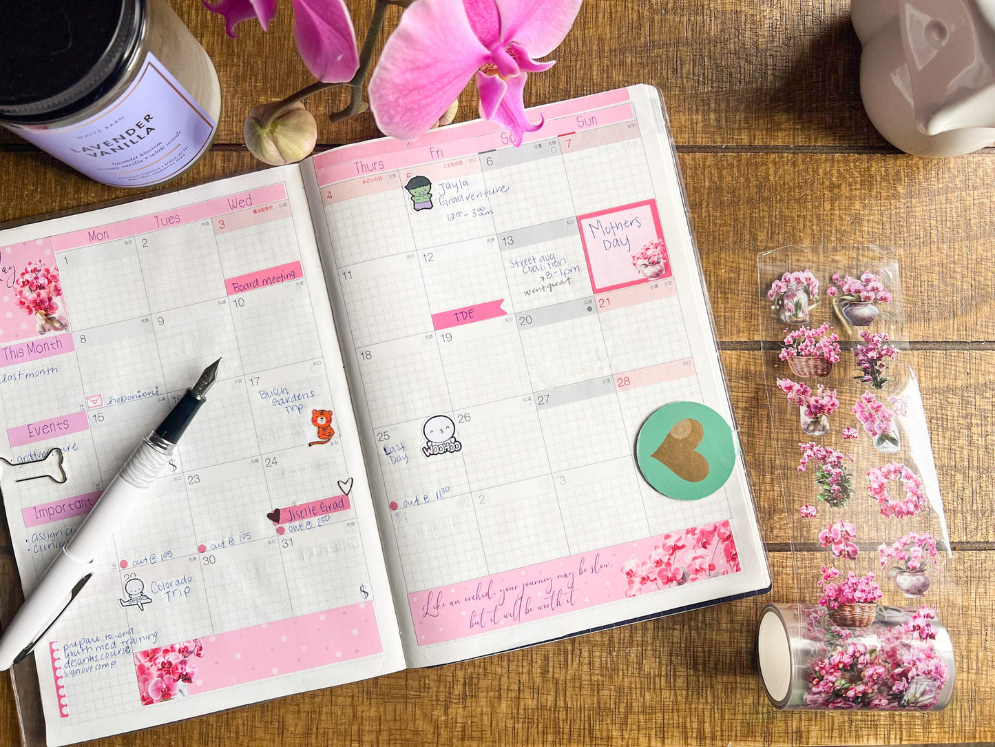 Pink Orchids PET Decorative Tape