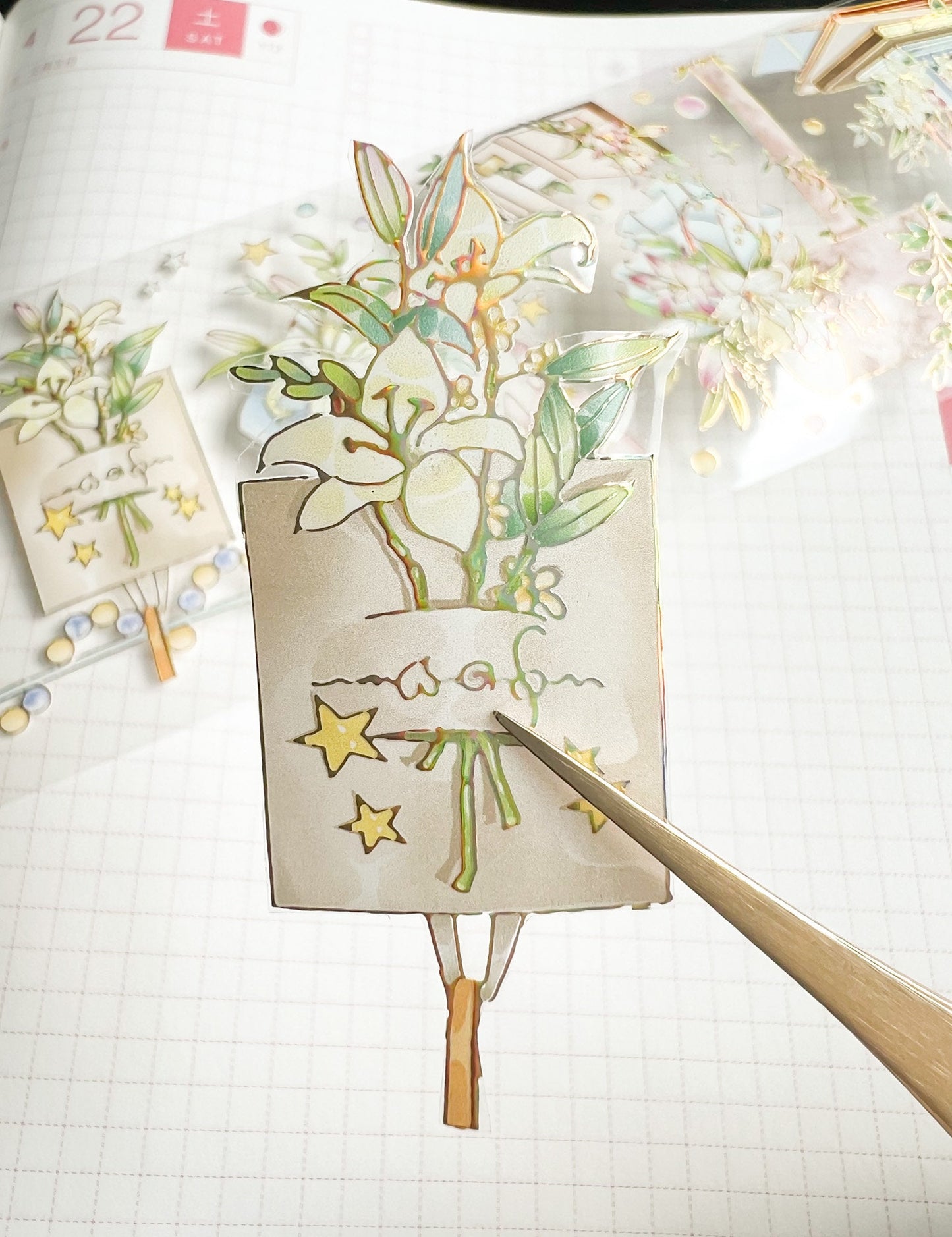 Country Florals PET Decorative Tape with Foil Accents