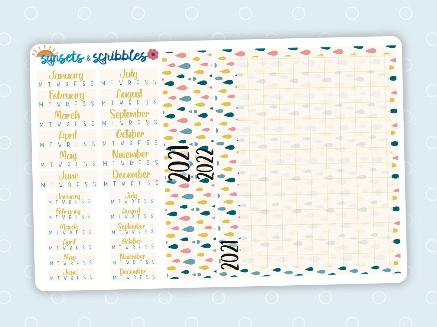 Boho Raindrops Hobonichi Cousin Year- at- a- glance Stickers