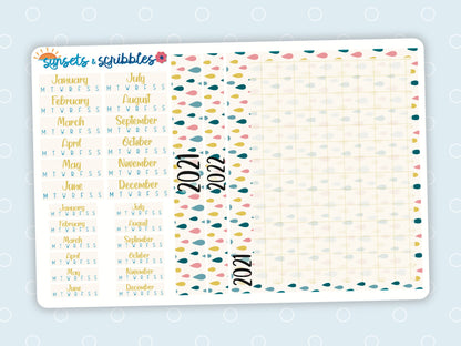 Boho Raindrops Hobonichi Cousin Year- at- a- glance Stickers