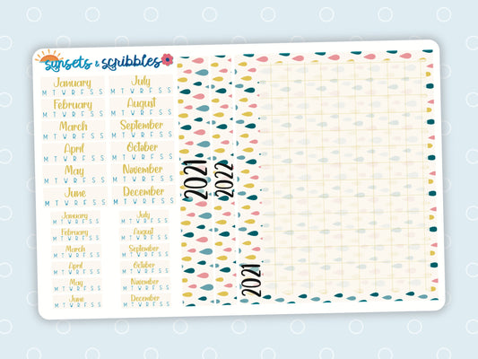Boho Raindrops Hobonichi Cousin Year- at- a- glance Stickers