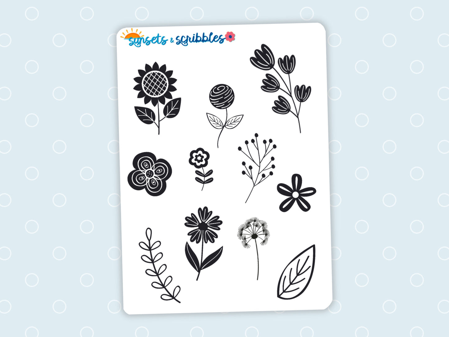 Black Flower Clear Stickers