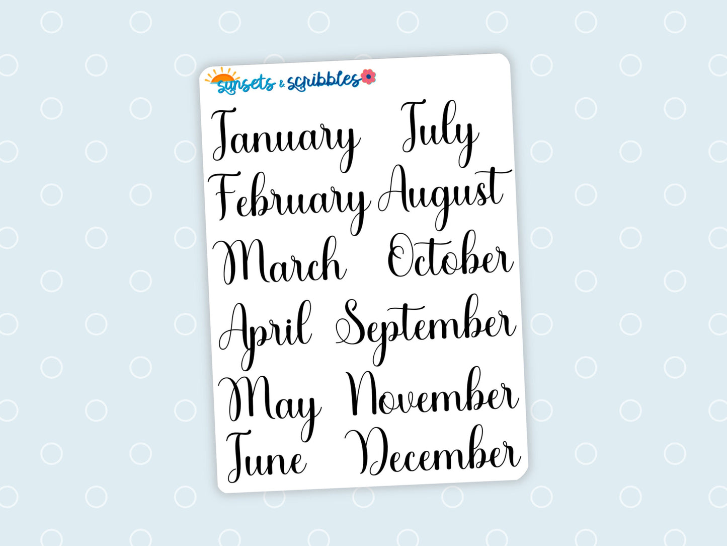 Lettered Month Clear Stickers