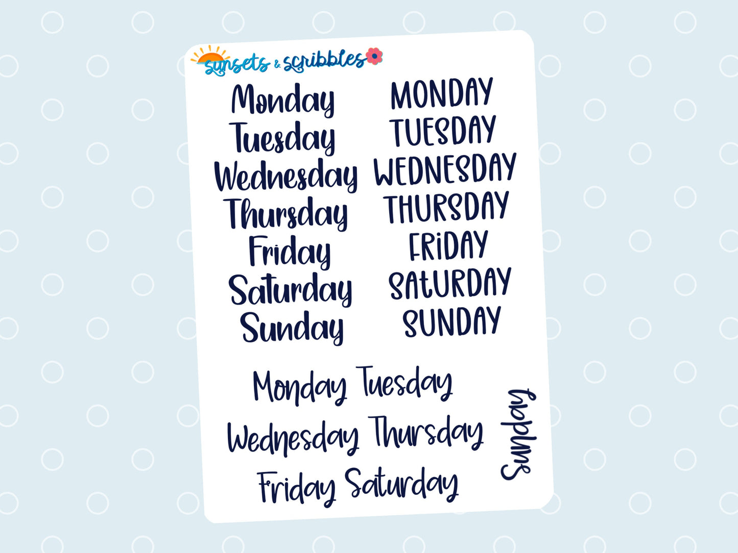 Lettered Days of the Week Clear Stickers