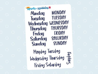 Lettered Days of the Week Clear Stickers