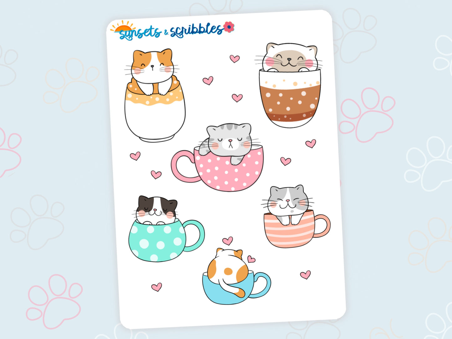 Coffee Cup Cat Stickers