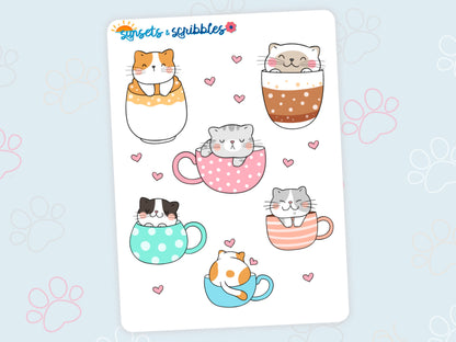 Coffee Cup Cat Stickers
