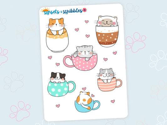 Coffee Cup Cat Stickers