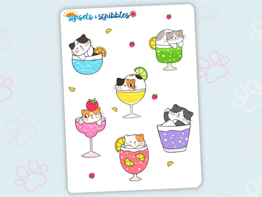 Cocktail Glass Cat Stickers