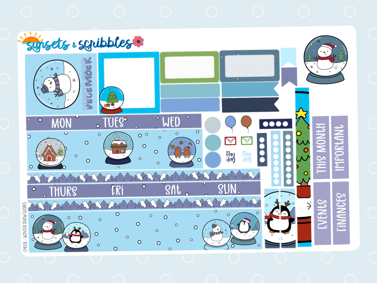 Winter Snow Globes Hobonichi Cousin Monthly Planner Stickers