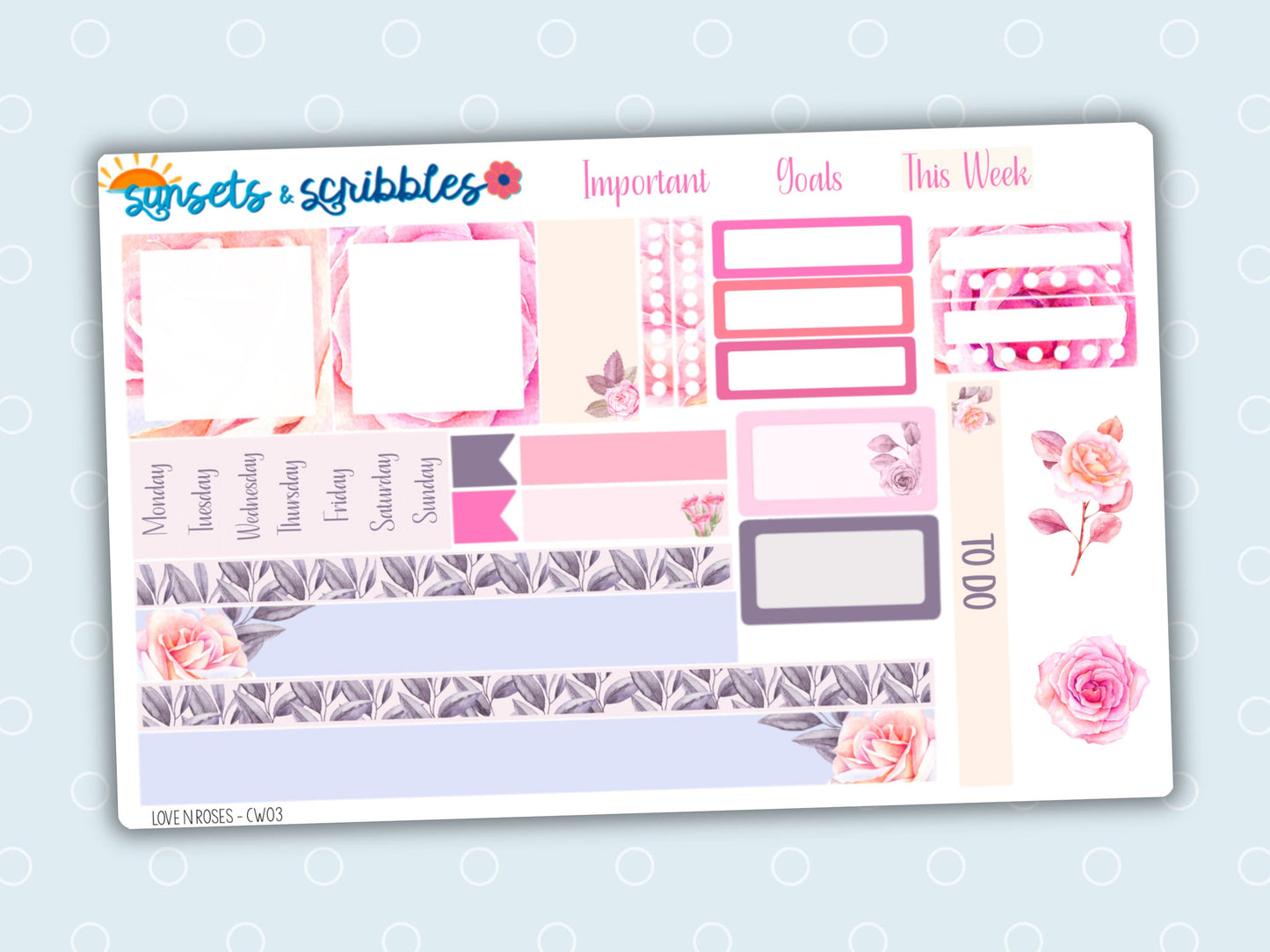 Love 'n Roses Hobonichi Cousin Weekly Planner Sticker Kit
