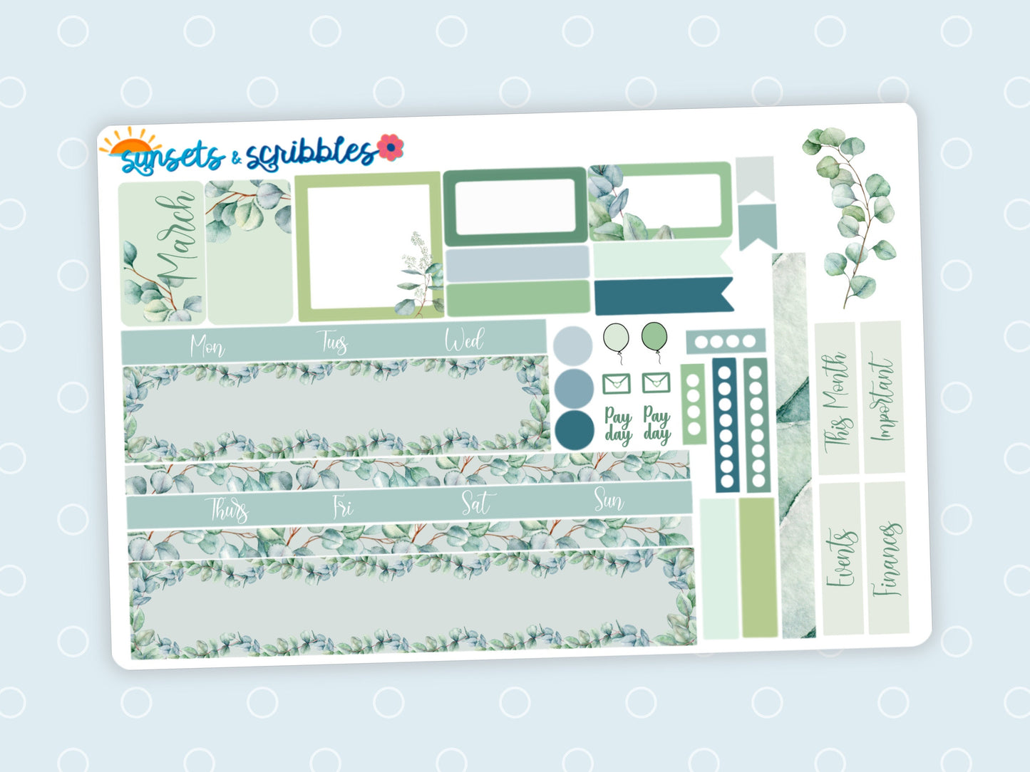 Shades of Eucalyptus Hobonichi Cousin Monthly Stickers