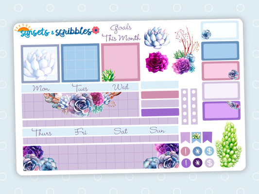 Purple Succulents Hobonichi Cousin Monthly Planner Stickers