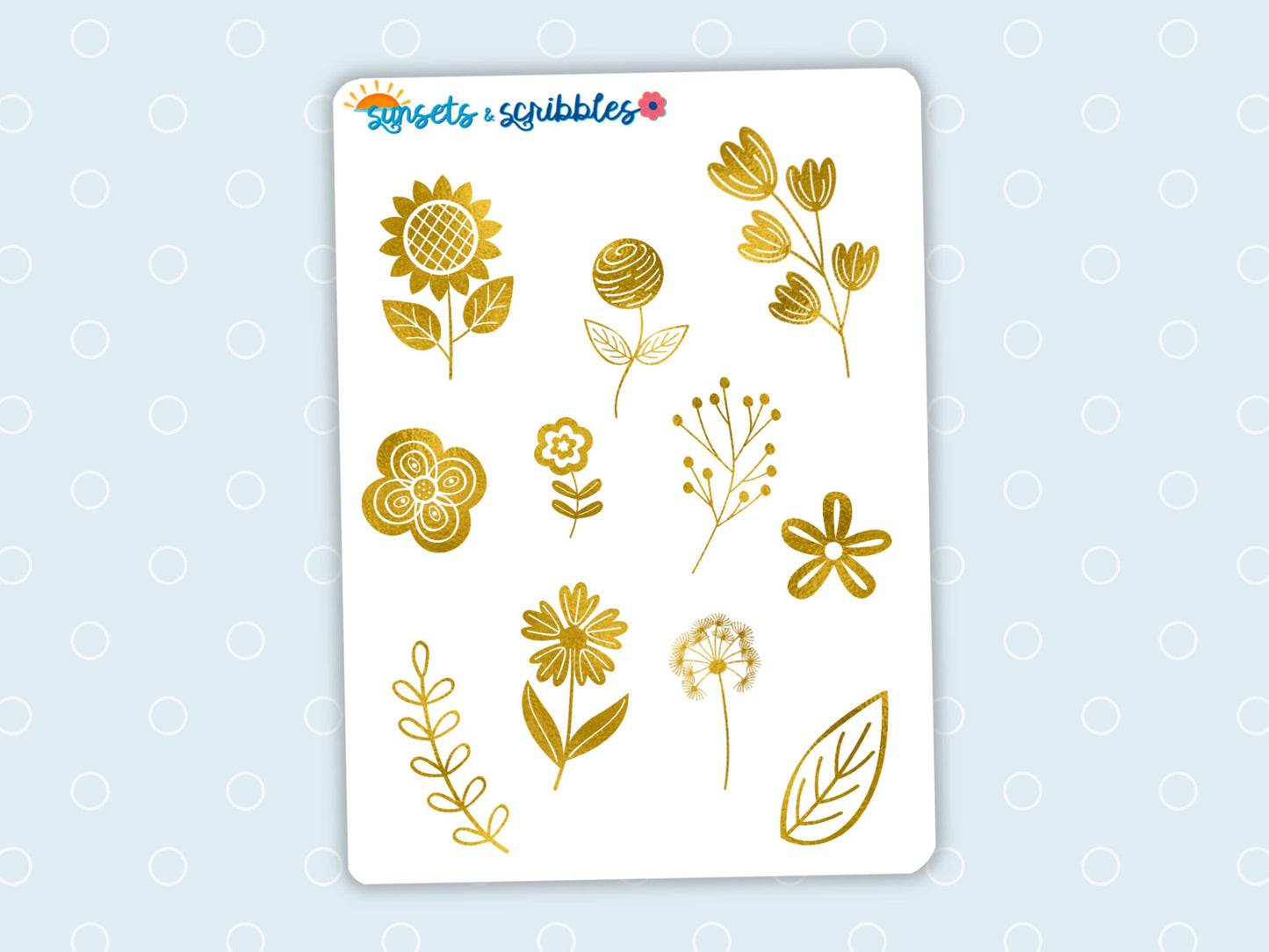 Gold Foil Flower Clear Stickers