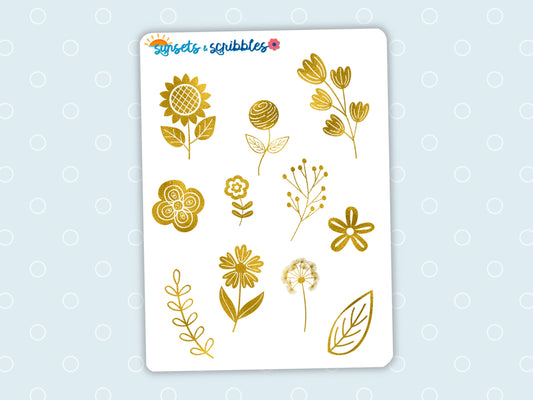 Gold Foil Flower Clear Stickers