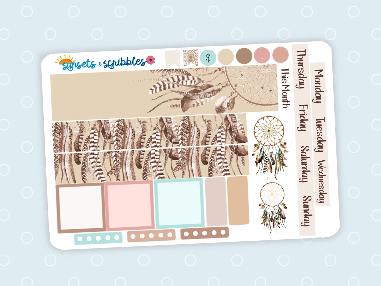 Feathered Brown Hobonichi Original Monthly Planner Stickers