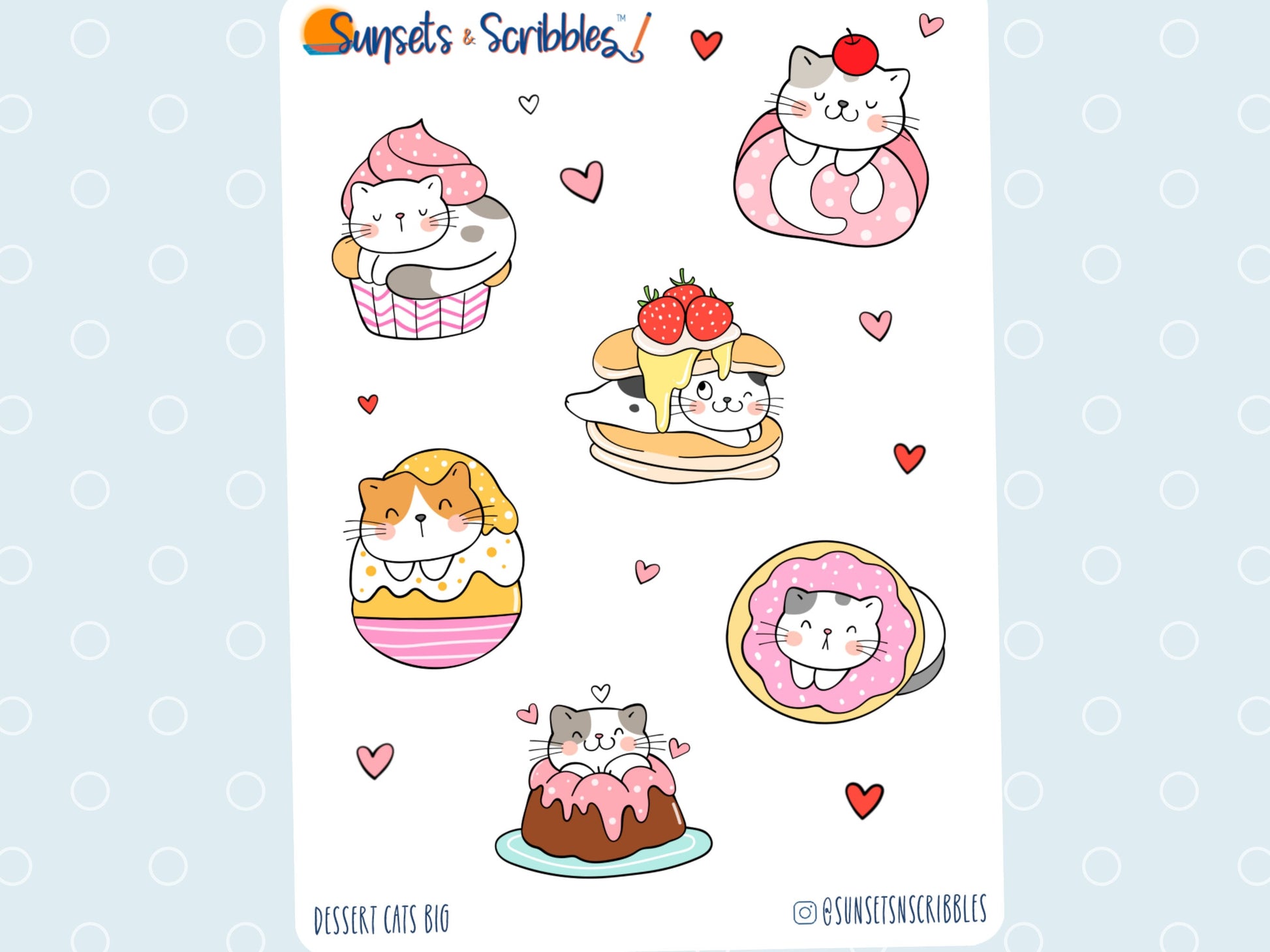 Cat stickers | Dessert Cats stickers | Planner stickers | Bullet journal stickers